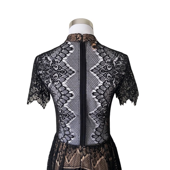Lulu’s Ryse the Label Katie Black and Nude Lace Short Sleeve Skater Dress - Picture 13 of 15